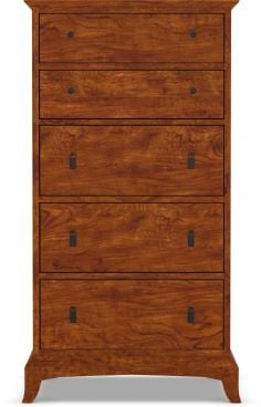 digital rendering of a solid cherry wood handcrafted tall chest with five drawers, blending traditional design and modern craftsmanship