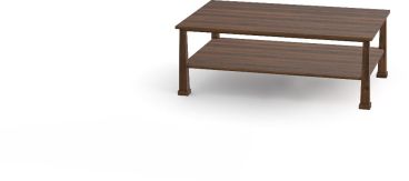 Solid wood rectangular coffee table with lower shelf in a minimalist design, made from dark walnut wood.