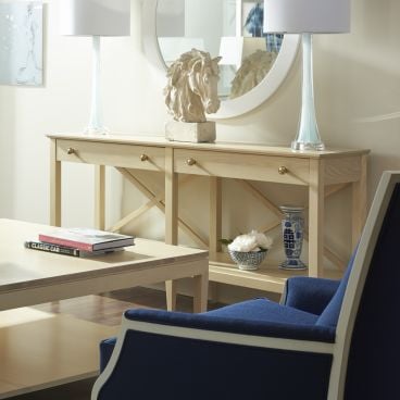 Beautiful handmade hardwood furniture in a living room.