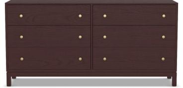 A modern six-drawer wooden dresser with a sleek design, offering ample storage space for bedrooms and living areas.
