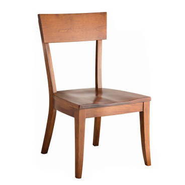 A handcrafted solid wood armless chair with a sculpted seat and clean, modern lines, built for comfort and durability.