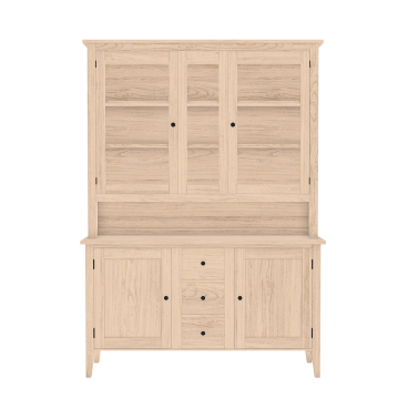 old world scullery kitchen cabinet made from solid wood with glass doors.