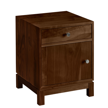 Handcrafted wooden nightstand featuring a drawer and cabinet for convenient bedroom storage with a clean, modern look.