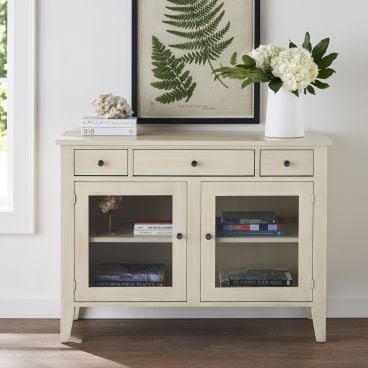 glass door media cabinet made from Appalachian Hardwood