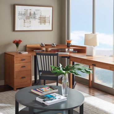 Real wood desk paired with other solid wood office furniture