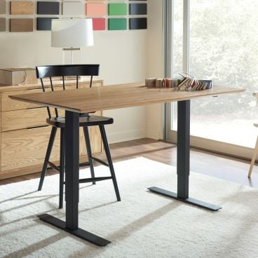 Lift desk with real wood desk surface