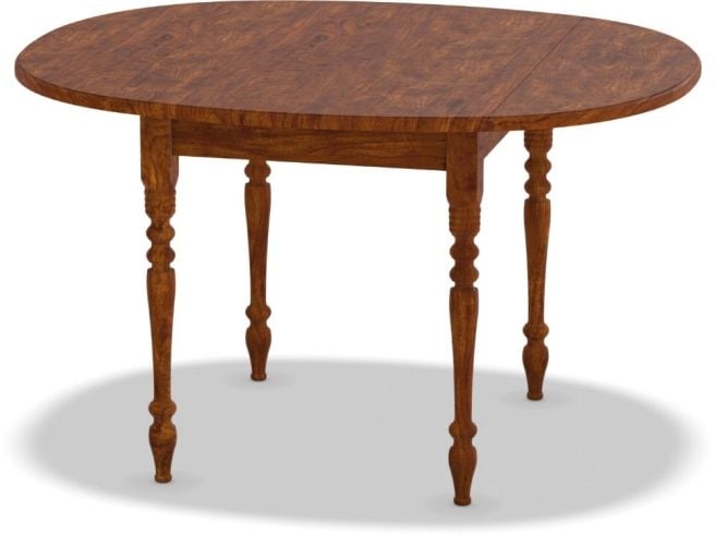 Traditional oval drop-leaf dining table with turned legs, crafted from solid cherry wood in a rich, warm finish.