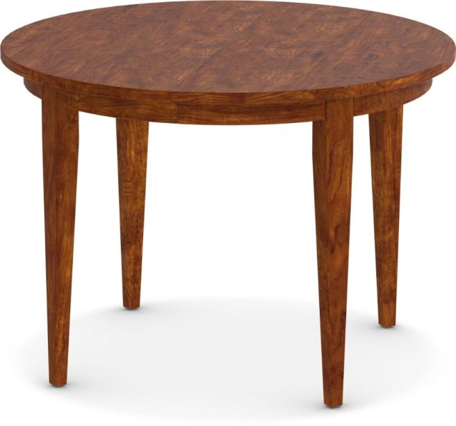 A handcrafted round solid wood dining extension table with a classic design, perfect for cozy dining spaces.