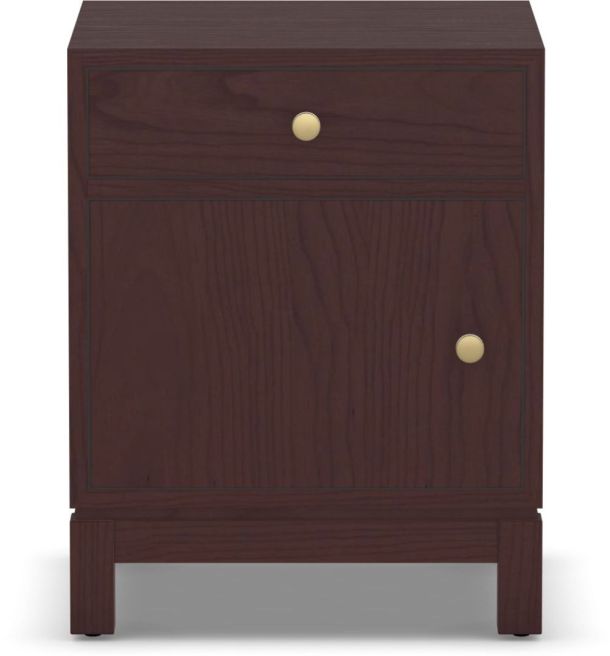 A solid wood nightstand with a single drawer and cabinet door, offering practical bedside storage in a minimalist design.