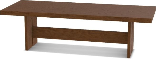 Modern solid wood dining table with a minimalist plank design and sturdy base