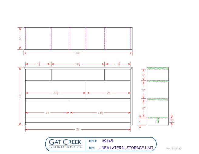 drawing for the Linea Lateral Storage Unit