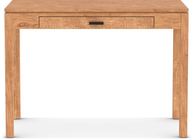 Solid cherry wood writing desk with a single drawer and minimalist modern design in a warm natural finish.