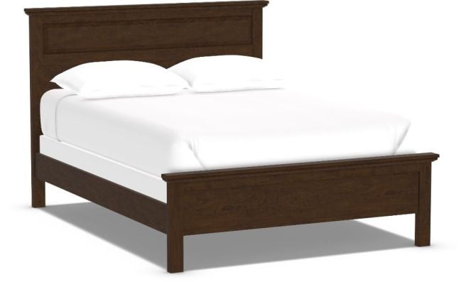 Wooden panel bed with a classic headboard and footboard design, showcasing clean lines and sturdy craftsmanship.