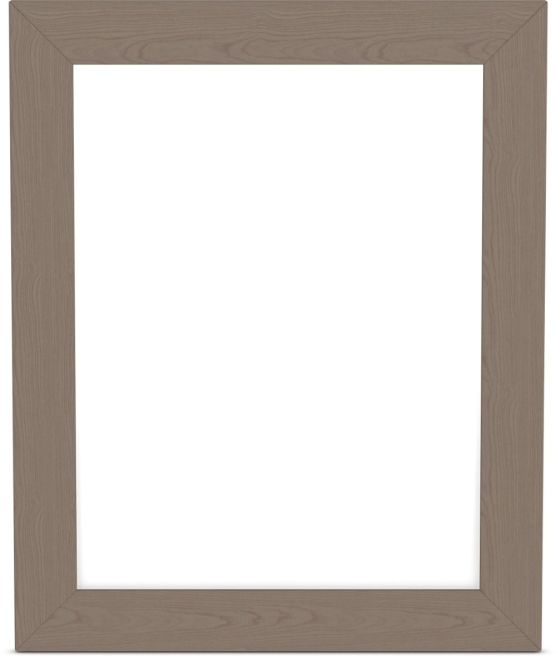 Rectangular wooden mirror frame in a soft gray finish with wide beveled edges and clean mitered corners.