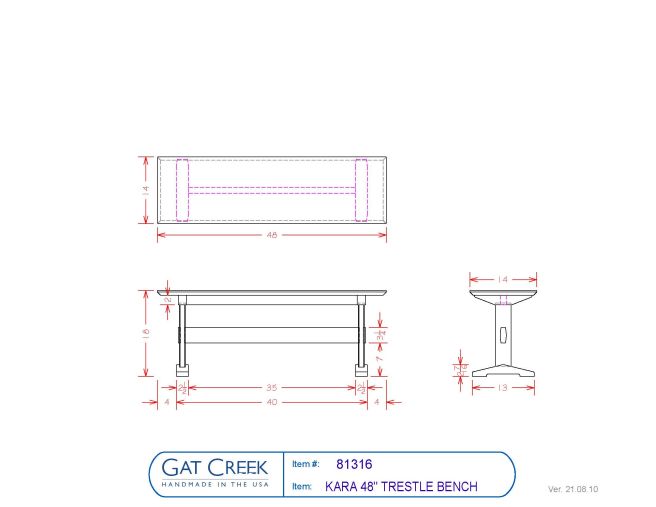 drawings for the Kara Trestle Bench
