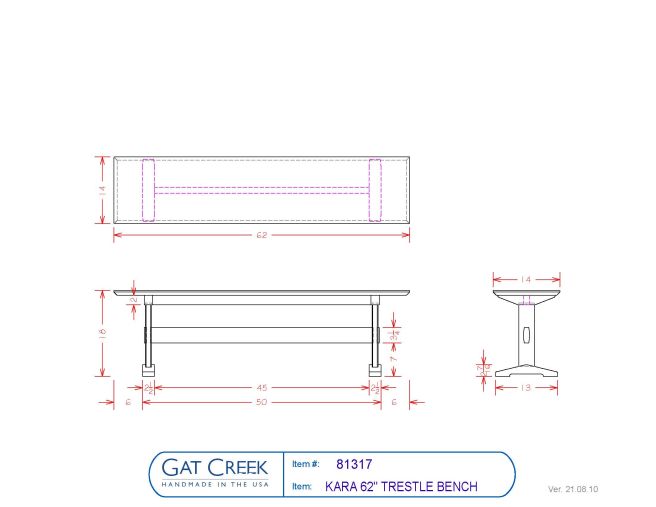 drawings for the Kara Trestle Bench
