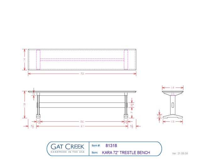 drawings for the Kara Trestle Bench