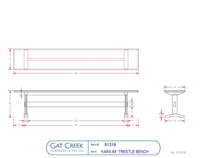 drawings for the Kara Trestle Bench
