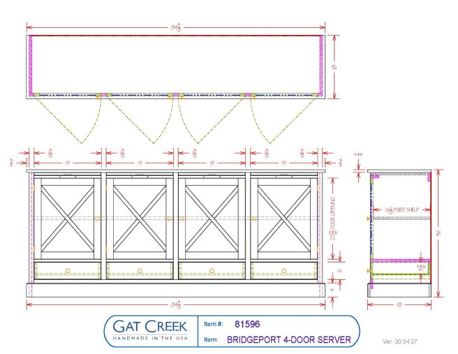 Drawings and dimensions for the Bridgeport Four Door Server