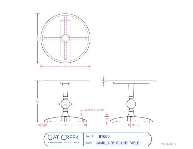 drawings with dimensions for the Camilla Round Table