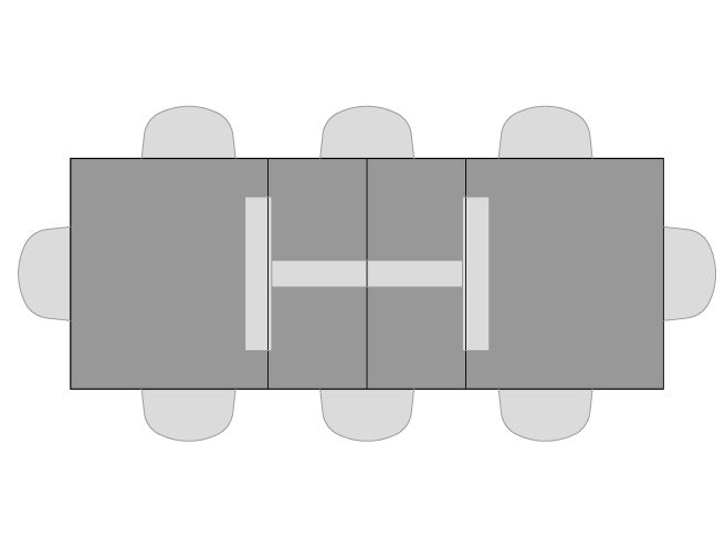 Visual of seating for 72" Palisade Pedestal Dining Table with two leaves fitting 8 seats