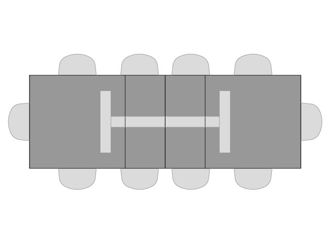 Visual of seating for 86" Palisade Pedestal Dining Table with two leaves showing 10 seats