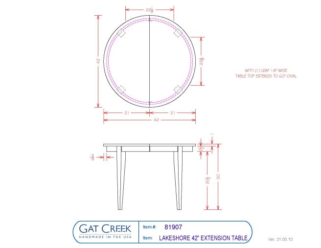 Drawings and dimensions for the Lakeshore Table