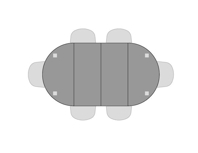 Visual of seating for Lakeshore Table with two leaves and six seats