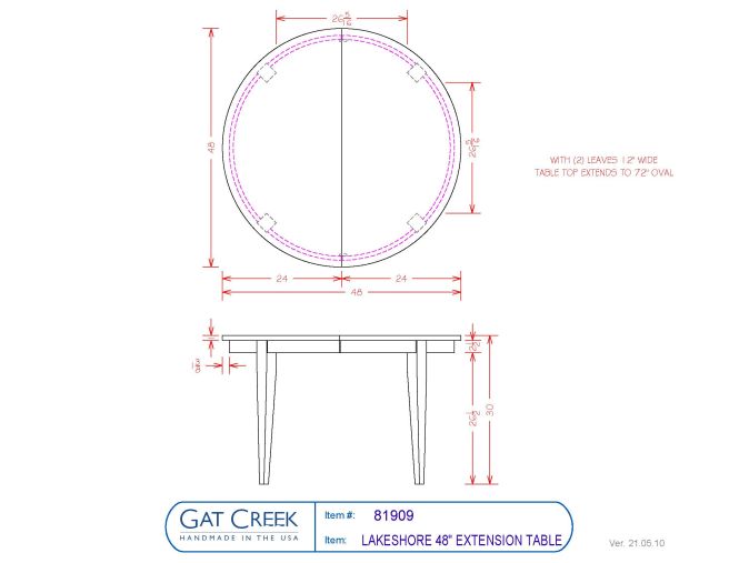 Drawings and dimensions for the Lakeshore Table