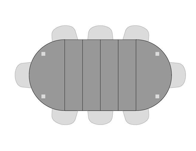 Visual of seating for Lakeshore Table with four leaves and eight seats
