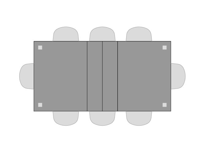 Visual of seating for Governor Table with two leaves and 8 seats