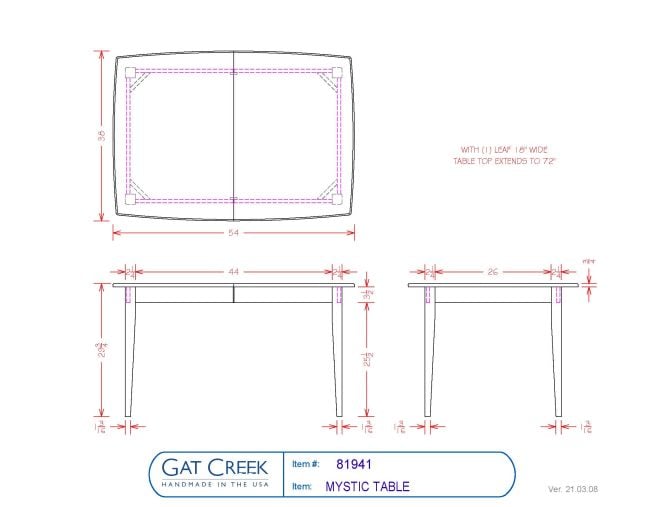 Mystic Table engineering drawings