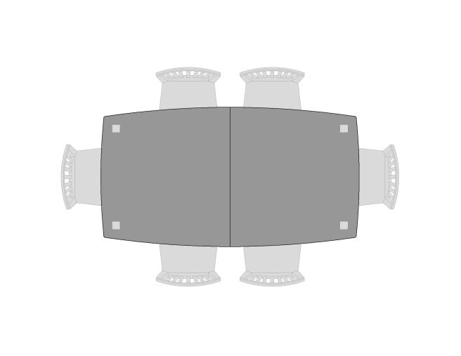 Mystic Table seating example for the large wood table with 6 seats