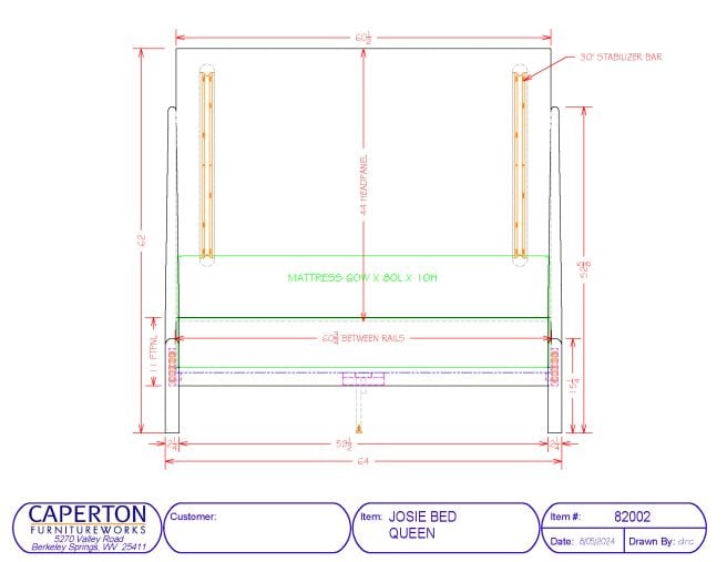 Drawings and dimensions for the Queen Size Josie Bed