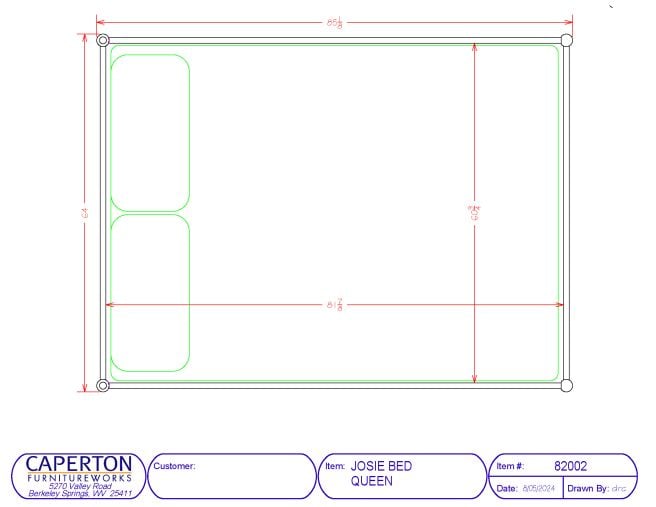 Drawings and dimensions for the Queen Size Josie Bed