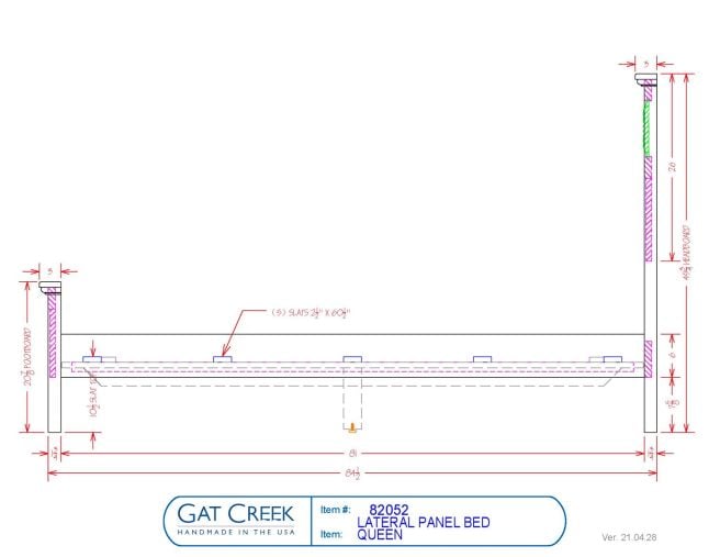 Drawings and dimensions for the Lateral Panel Bed