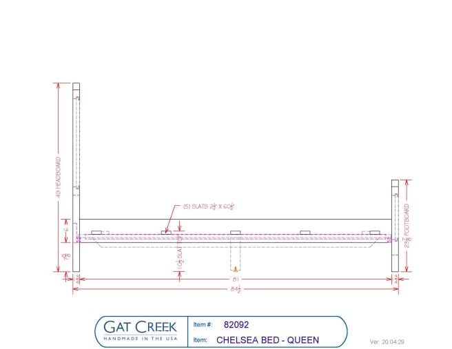 Drawings and dimensions for the Chelsea Bed