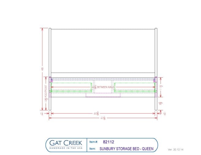 Drawings and dimensions for the Sunbury Storage Bed