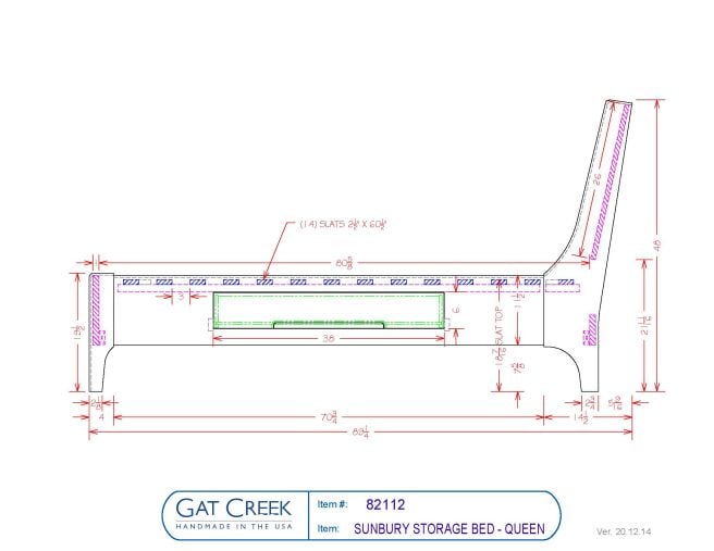 Drawings and dimensions for the Sunbury Storage Bed