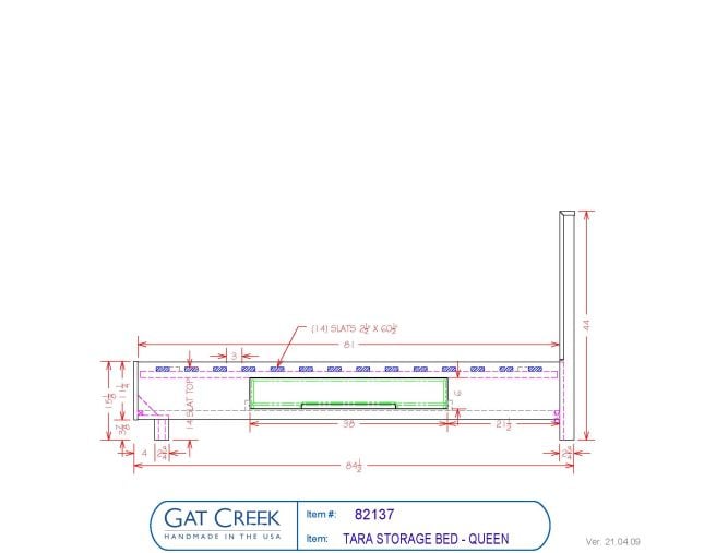 Drawings and dimensions for the Tara Bed