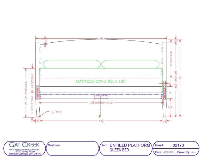 Drawings and dimensions for the Enfield Low Platform Bed