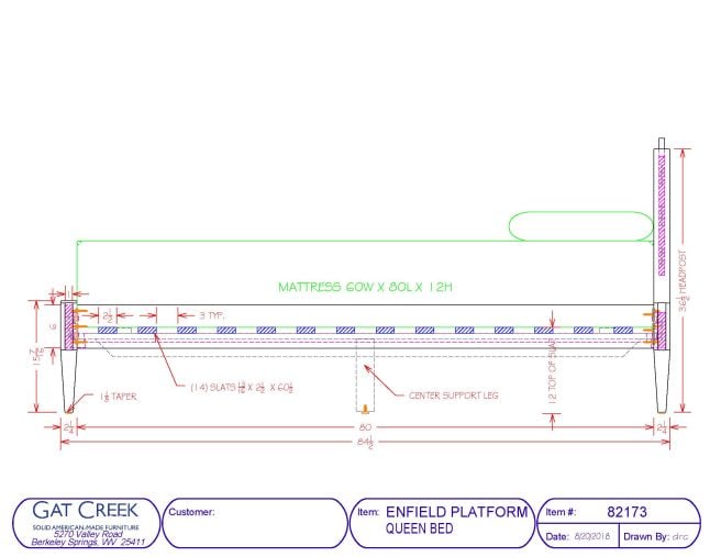 Drawings with dimensions for the Enfield Low Platform Bed