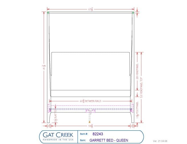 Drawings and dimensions for the Garrett Bed