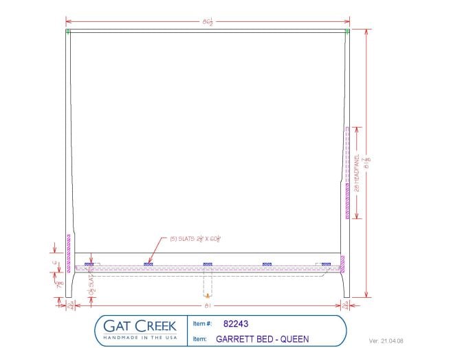 Drawings and dimensions for the Garrett Bed