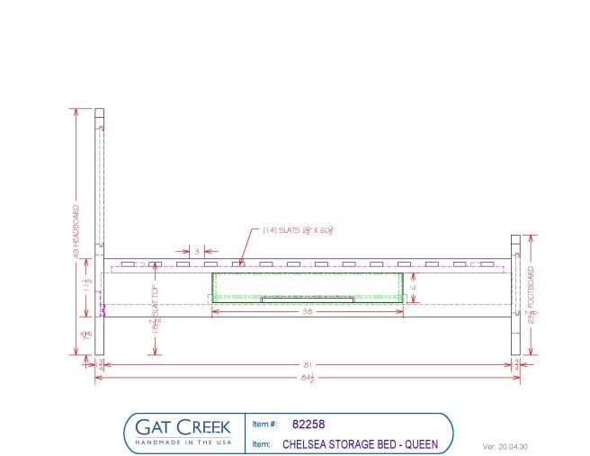 Drawings and dimensions for the Chelsea Bed
