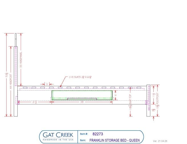 Drawings and dimensions for the Franklin Storage Bed