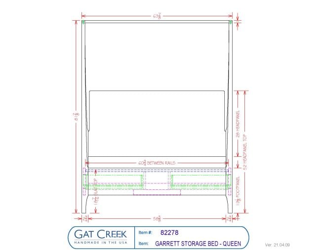Drawings and dimensions for the Garrett Bed