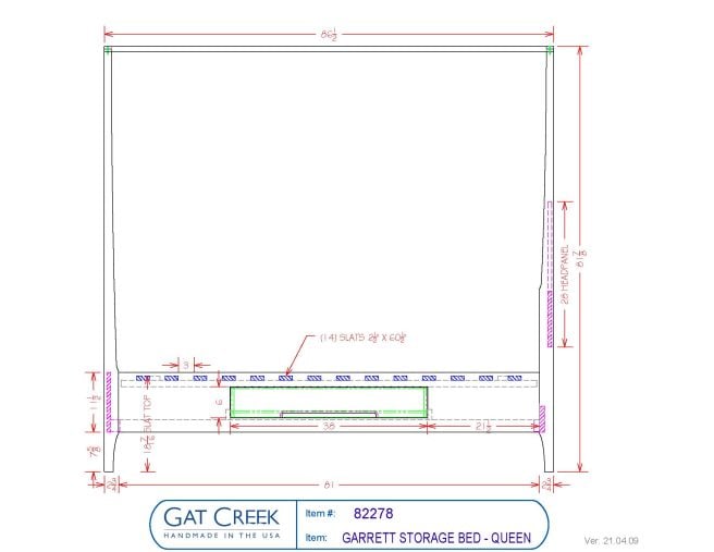 Drawings with dimensions for the Garrett Bed