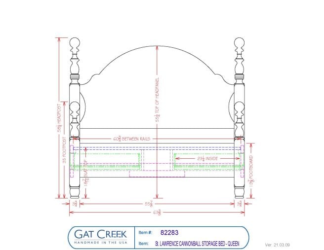 Drawings and dimensions for the St. Lawrence Cannon Ball Bed