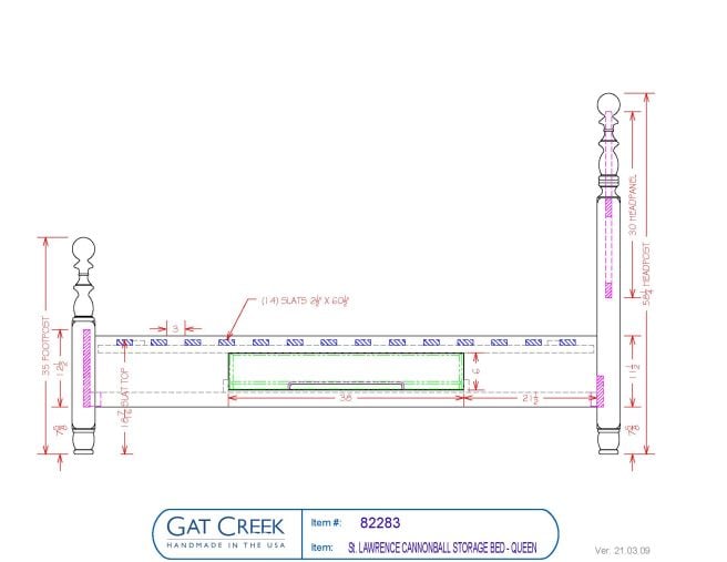 Drawings with dimensions for the St. Lawrence Cannon Ball Bed